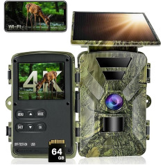 HAZA Wildlife Camera Solar WLAN with Mobile Phone Transfer App, 4K HD Video WiFi Bluetooth Wildlife Camera with Night Vision Motion Sensor, 5200 mAh Solar Panel Battery 64 GB SD Card Wild Camera