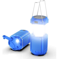 PSOOO Camping Hand Crank Lantern Portable Ultra Bright LED Torch 5000 mAh Power Bank Rechargeable by Crank and USB Solar for Fishing Camping Outdoor Emergency (201 Blue) Black