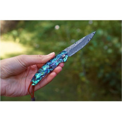 Damask Pocket Knife Stainless Steel Japanese Leather Sheath Sharp Shell Handle Hunting Knife Folding Knife Outdoor Foldable Camping VG10