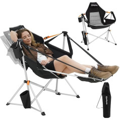 KingCamp Foldable Camping Chair, Adjustable Back Rocking Chair with Drink Holder, Camping Chair for Adults and Children, Hanging Chair for Indoor, Outdoor, Living Garden, Patio