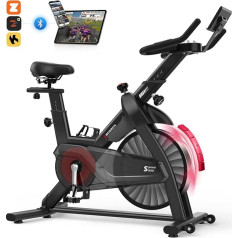 Decorcn Exercise Bike with App, Quiet Ergometer Exercise Bike with Magnetic Resistance, Large Tablet Holder and Super Soft Seat, Improved LCD Monitor, Up to 150 kg