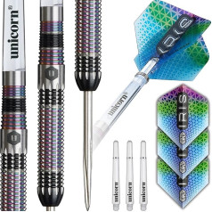 Unicorn Darts Set U-Tech Iris 90% Tungsten Barrels with DNA Coating & Incredibly Elaborate Sharkfin Milled Handle Durable Stunning Ultrafly Flights Steel Tip Volute