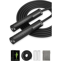 BURNCALO Weighted Skipping Rope for Fitness, Skipping Rope for Men and Women, Heavy Metal Handles, Ball Bearings, Tangle-Free, Adjustable Length, PVC Cord and Cotton Rope, Endurance Training