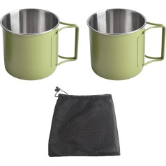 NUZAMAS Set of 2 Folding Cups 330 ml 304 Stainless Steel Coffee Tea Water Cup Portable Outdoor Camping Mug for Outdoor Hiking Cooking Camping Pot Open Fire (Green)