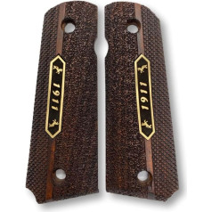 Zib Grips, 1911 Premium Wooden Handles, Gold - Black Metal Logo, 1911 Accessories, 1911 Ambi Safety Cut Handles, Largely Fits All 1911 Models (Logo *1911*, Turkish Baklava Pattern, Black