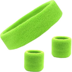 Kenz Laurenz Schweißband-Set, Baumwolle, Sport-Stirnband, Frottee-Armband, feuchtigkeitsableitend, schweißabsorbierend, Kopfband, athletische Übung, Basketball, Handgelenk, Schweißbänder und