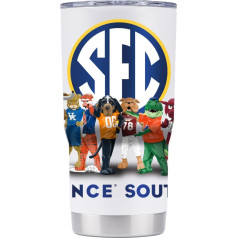 Gametime Sidekicks SEC Tumbler 20 Oz Officially Licensed 18/8 Stainless Steel Double Wall Vacuum Insulated UV LED Printed Logos Mascot White