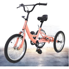 16 Inch Children's Tricycle Single Speed, Orange Bicycle 3 Wheels + Large Basket, 18T Flywheel