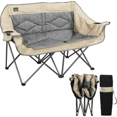 Northroad Folding Loveseat Camping Chair Portable Double Duo Fully Padded Garden Chair for 2 People Sofa w/ 2 Cup Holder Wine Glass Holder for Picnic Beach Travel (Beige)