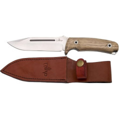 THIRD Hunting Knife H0182J with 13.2 cm Long Steel Blade, Wooden Handle (Zebraero), Leather Covered