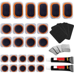 KOAREL Reparaturset für Fahrrad-Innenreifen, mit 11 Vulkanisierungsflicken, 6 vorgeklebten Flicken, Metallraspel und Hebel, auch für BMX und aufblasbares Gummi