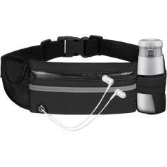 BSLVWG Adjustable Unisex Travel Running Belt Waterproof Fanny Pack with Headphone Hole Sweatproof Waist Bags with Large Capacity Mobile Phone Holder for Running Outdoor Sports Hiking Travel, black,