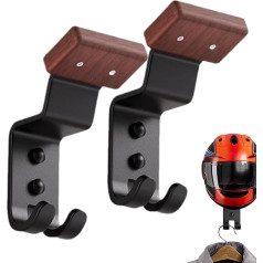 Helmet Holder - Wall Mount for Helmets, Motorcycle Helmet | High Quality Natural Solid Wood Baseball Cap Hanger with 2 Hooks, Helmet Holder, Scooter Gear and Cowboy (5.91 x 2.95 Inches) ( Black