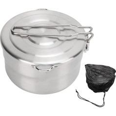 FLEXMAN 1.5 L Camping Pot, Folding Handle, Stainless Steel, Camping Cooking Pot, Bento Pot, Camping Cookware with Storage Bag for Outdoor Camping, Mountaineering