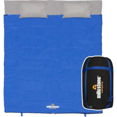 Milestone Camping 26759 Double Envelope Sleeping Bag with Pillow 250gsm 2 Seasons Compression Sack Water Resistant Camping Backpacking Hiking