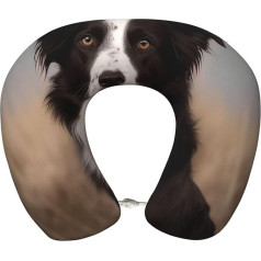 Dwrepo Border Collie Reisekissen, Memory-Schaum, U-förmiges Nackenkissen für Reisen, tragbar, Kopf-Nackenstütze, Flugzeugkissen, abnehmbarer Bezug, Nackenkissen, Kopfstütze zum Schlafen, Autoreisen