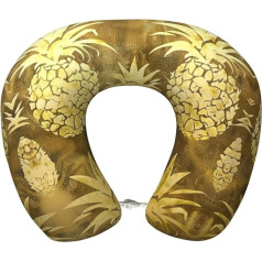 AKDODK Nackenkissen mit goldenem Ananas-Hintergrund, Flugzeug-Nackenkissen für Reisen, Memory-Schaum-Reisekissen, tragbares Flugzeug-Zubehör