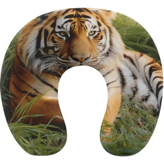 WYUSPGK Travel Pillow, Tiger Lying on the Grass Print Neck Pillow, U-shaped Pillow, Travel Neck Pillow, Memory Foam Pillow, Aeroplane Pillow, Portable Pillow