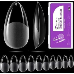 Gelike EC Medium Almond Nail Tips – Full Cover Soft Gel Tips Medium Almond Nail Tips, Pre-Polished PMMA Resin, Artificial Nail Tips for Women, Salon 240 Pieces, 10 Sizes