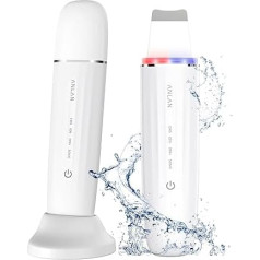 Ultrasonic Exfoliator for Face, ANLAN IPX7 Waterproof Ultrasonic Skin Scrubber 6 in 1 Facial Cleansing Device Blue Red Light Lamp Face Pore Cleaner Face with Type-C Charging Base