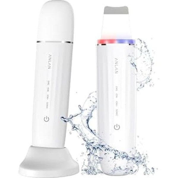 Ultrasonic Exfoliator for Face, ANLAN IPX7 Waterproof Ultrasonic Skin Scrubber 6 in 1 Facial Cleansing Device Blue Red Light Lamp Face Pore Cleaner Face with Type-C Charging Base