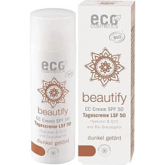 eco cosmetics Bio CC Cream, Day Cream Tinted with OPC, Q10 and Hyaluronic Acid, Vegan Anti-Wrinkle Cream, SPF 50, 1 x 50 ml (Dark)