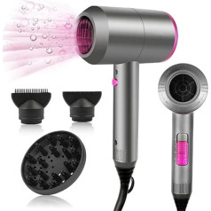 Faszin Hair Dryer Ion Hair Dryer AC Motor Quick Drying Professional Hair Dryer with 2 Speed and 3 Heat Settings, Cold Air Button with 1 Diffuser & 2 Concentrators Grey