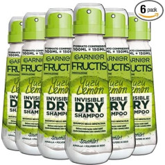 Garnier Fructis Invisible Dry Yuzu Lemon Dry Shampoo without Water with Clay and Rice Powder, Refreshing, 6 Bottles of 100 ml