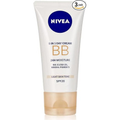 Nivea BB Cream Light Pack of 3 (3 x 50 ml), 5-in-1 Moisturiser with Organic Jojoba Oil and Minerals, 24 Hour Effectiveness, SPF 20