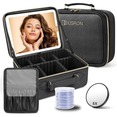 Travel Makeup Bag with LED Mirror, Portable Cosmetic Organizer with Adjustable Dividers, matt black