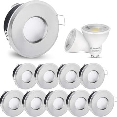 linovum 10x LED Bathroom Recessed Spotlight Set IP65 Stainless Steel Look Round 230 V - with 6 W Neutral White - for Bathroom, Kitchen and Outdoor Use