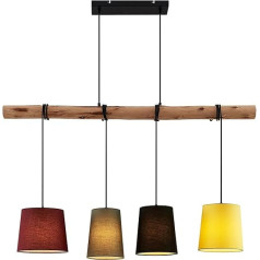 Lindby Dining Table Pendant Light Wood, Textile Bar Pendant Light Wooden Branch and Fabric Lampshade Pendant Lamp Living Room 4x E27 Bulb Not Included