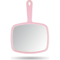Gladmart Salon Barber Hairdressing Hand Mirror with Handle (Square, Pink, 18.8 x 26.2 cm)