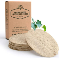 Gaia Guy Natural Washing Up Sponge (Pack of 10), Loofah Kitchen Scrubber Scouring Pad, 100% Plastic-Free Loofah Vegetable Washing Up Sponge, Biodegradable and No Waste
