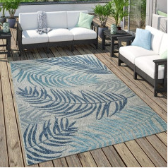 Outdoor Rug for Patio and Balcony, Pastel Palm Trees Design, Size: 160 x 220 cm, Colour: Blue