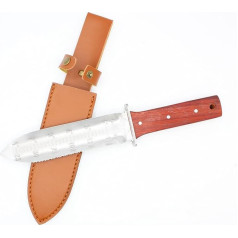 FISHTEC - Hori Hori Garden Knife - Knife with Curved and Serrated Blade - Knife with Scale 15 mm - Belt Bag - Fir Wood
