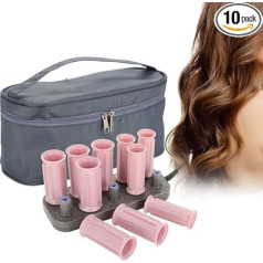 Qivine Pack of 10 Heatable Electric Hair Curlers with Bag, 2.5 cm and 3 cm, 160 Degree Thermostat Curling Iron, Ion Technology Heating Rollers for Silky Long-Lasting Curls