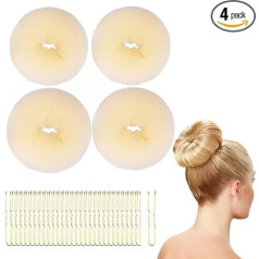 Haarknoten-Donut, 4 Stück, Ring-Stil, Donut-Former mit 30 Haarnadeln, Chignon-Donut für Tänzerin, Ballerina, Chignon, Donut, Dutt, Haarschmuck für Mädchen, Kinder, Frauen, DIY (Beige)