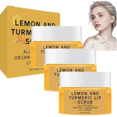 Natural Turmeric Lemon Lip Scrub for Dark Lips, Exfoliating & Care Sugar Lip Scrub, Turmeric Lip Scrub, Lip Scrub, Brittle and Dry Lips Moisturizes & Fades (Pack of 3)