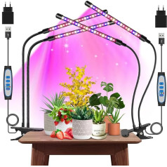 Garpsen Plant Lamp, 2 Pack 2 Heads Plant Lamp LED Full Spectrum for Indoor Plants, 460 nm/660 nm/3000 K Plant Light with Auto On & Off Timer 6/12/16H, 5 Brightness Levels