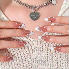 Coffin False Nails Rhinestone Press on Nails French Fake Nails Ballerina Acrylic Stick on Nails 24pcs for Women and Girls(1 count (Pack of 1))
