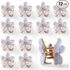 Dalababa 12 Pieces Small Flower Claws Crystal Hair Clips for Women and Girls Mini Hair Accessories for Photos, Daily Life, Party, Wedding, Grey