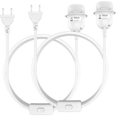 Pack of 2 E27 Lamp Holder with Cable, E27 Socket with Switch and Plug, Lamp Feet with 3 m Cable, Power Cable, Screw Ring for Lamp Hanging, Pendant Light, White