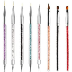 AUERVO Nail Art Brushes, Nail Art Pens for Dotting Painting Tools Drawing Nails Brush Pen with Glitter Handle for DIY Nail Art Design, 8 Pieces