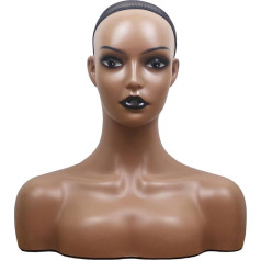 KimRuima Fashion Design Mannequin Head Black for Makeup Artists and Stylists (Dark Brown with Black Lip and Visible Teeth)