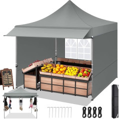 COBIZI Folding Gazebo 3 x 3 with 23 SF Extended Awning Waterproof Stable Winterproof Folding Gazebo Party Tent with 3 Side Walls, Robust Garden Gazebo for Markets, Parties and Events, Grey