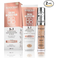 Deborah Milano BB Cream Skin Booster, SPF 15, 03 Sand, with Vitamin C, Second Skin, 30 ml and 24 Hour Perfect All-Over Liquid Concealer, 05 Amber, Waterproof and Long-Lasting, 5.5 g