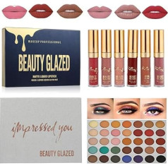 BEAUTY GLAZED 35 Colours Shimmer Eyeshadow Palette, Matte Eyeshadow Palette & 6 Colours Matte Lip Gloss Makeup Kit, Professional Cosmetic Set #1