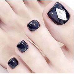 False Toenails Glossy Stick on Toenails Artificial Acrylic Fake Toenails Press on Toenails 24Pcs for Women and Girls(H)