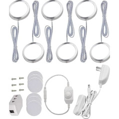 LED Under-Unit Light, 6 Dimmable Puck Lights for Kitchen Cabinet, Bookcase, Shelf, with All Accessories (6000 K White)